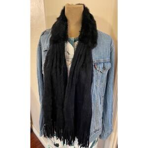 Perry Ellis Scarf rabbit fur black vintage Beautiful